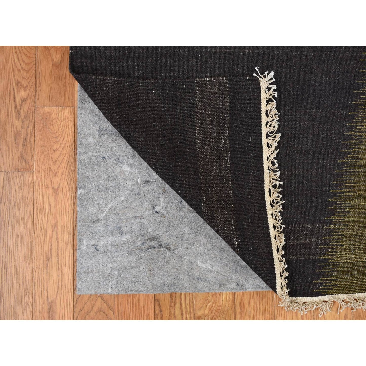 Rug 10'x14'6" Green Hand Woven Contemporary Kilim Design 100% Wool