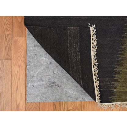 Rug 10'x14'6" Green Hand Woven Contemporary Kilim Design 100% Wool