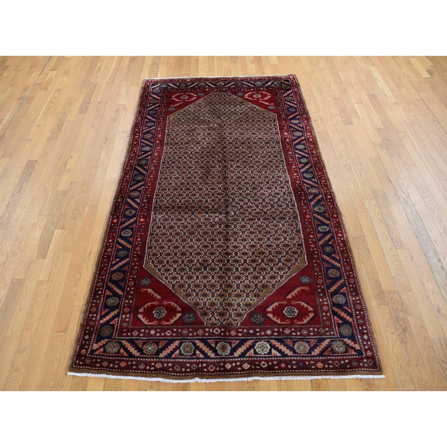 5'X9'6" Brown New Zoroastrian Serrib Pure Wool Hand Knotted Runner Rug