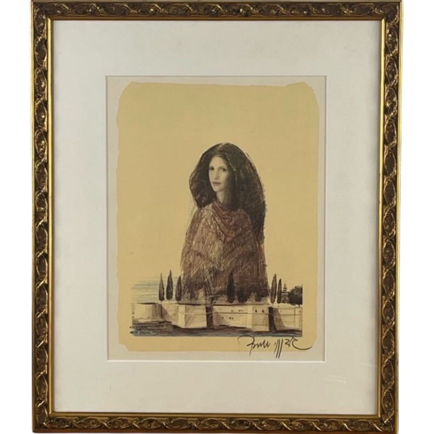 Omer Berber Lady From Dubrovnik 1994 Original Lithograph Signed Coa Framed