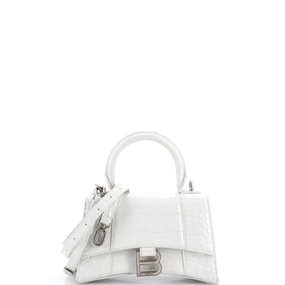 Balenciaga Hourglass Top Handle Bag Crocodile Embossed Leather Xs