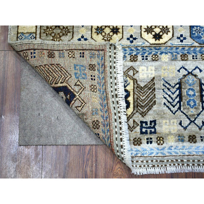 3'3"X4'10" Gray Afghan Ersari With Tribal Design Hand Knotted Wool Rug