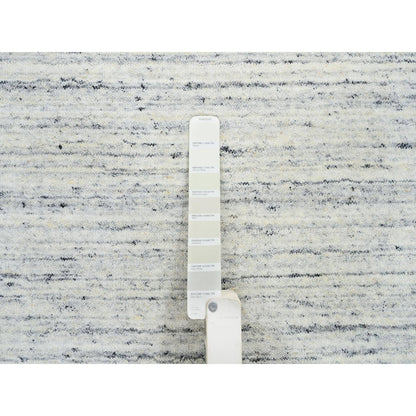 10'X10' Ivory Hand Loomed Plain Modern Striae Design Wool Round Rug