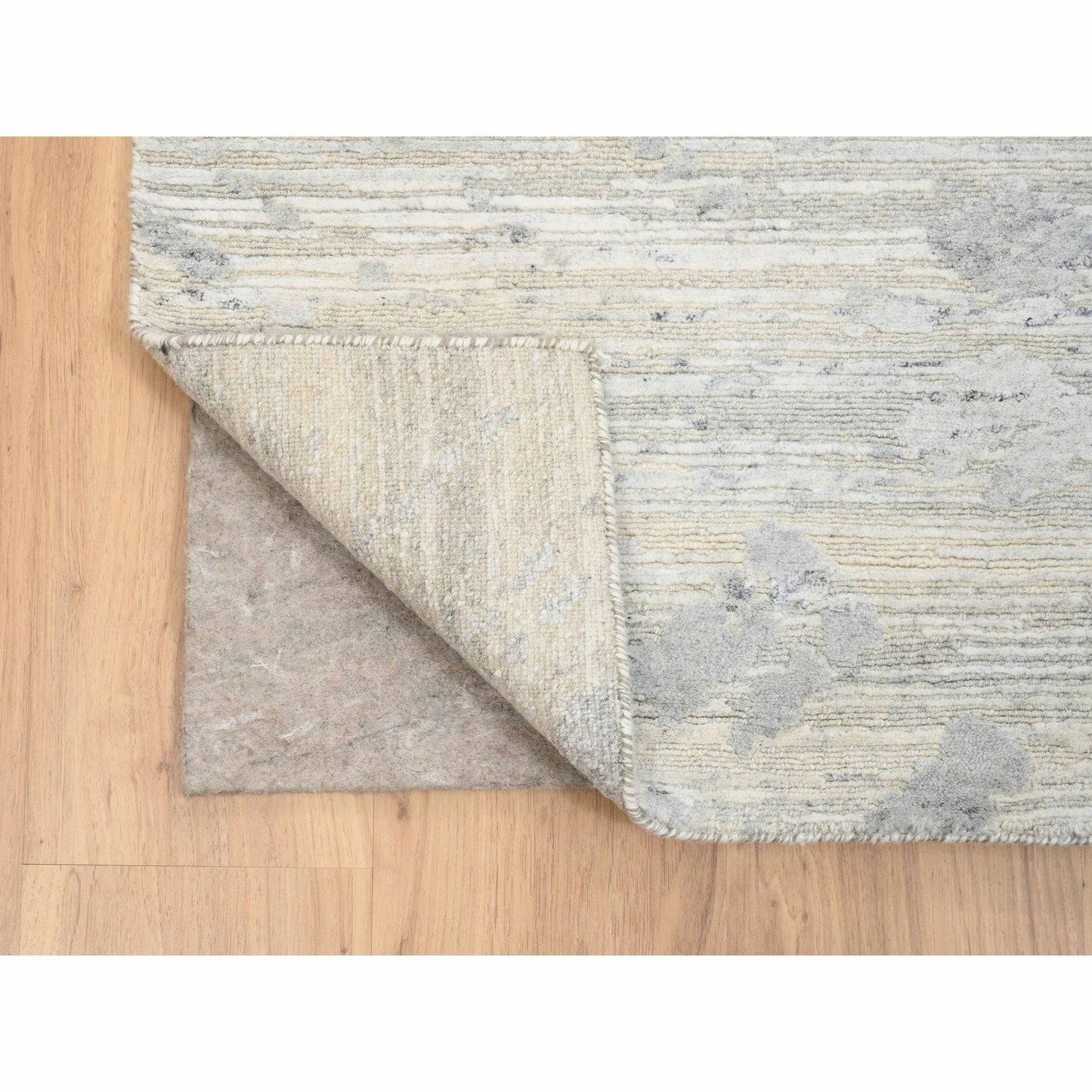 6'1"X11'10" Natural Wool Hand Knotted Ivory Modern Design Wide Runner Rug