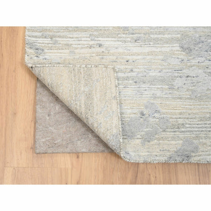 6'1"X11'10" Natural Wool Hand Knotted Ivory Modern Design Wide Runner Rug