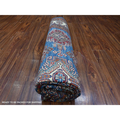 8'X10' Atlantic Blue Super Kazak Tribal Medallions Wool Hand Knotted Rug