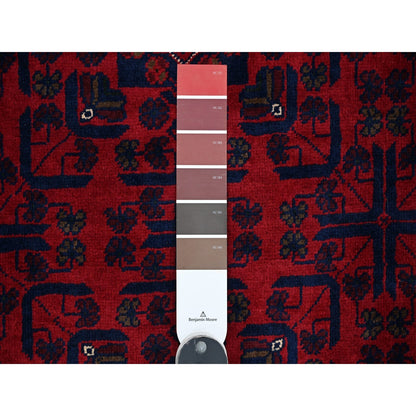 10'X13'6" Deep Red Afghan Khamyab Star Design 100% Wool Hand Knotted Rug