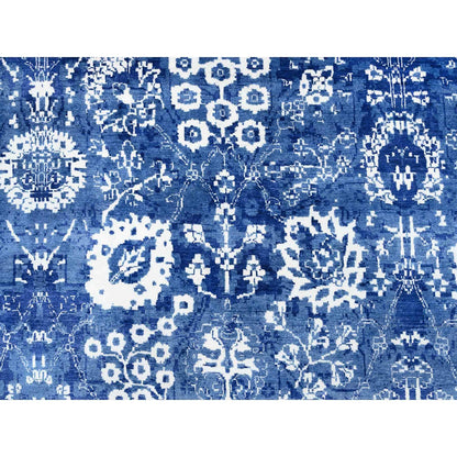 10'2"X10'2" Denim Blue Tebraz Wool And Silk Hand Knotted Round Rug