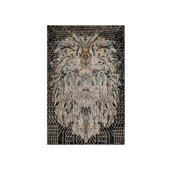 2'X3' Black The Maharaja Lion Novelty Mat Rug Wool And Silk Hand Knotted