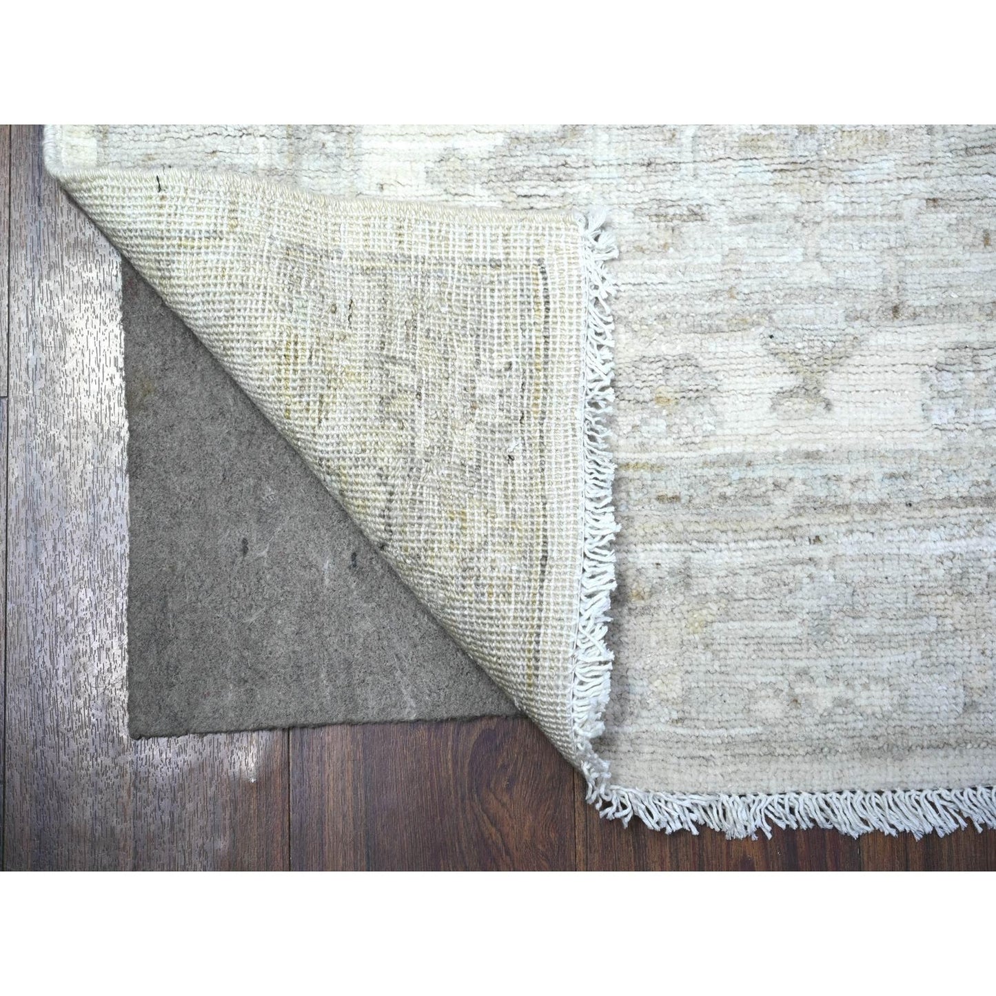 2'8"X11'3" Ivory White Wash Peshawar Hand Knotted 100% Wool Runner Rug