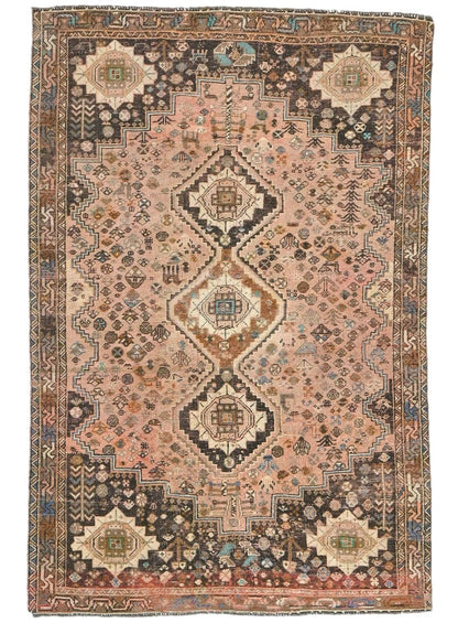 Vintage Distressed Rusty Pink Tribal Oriental Rug