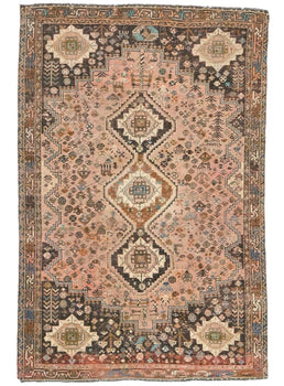Vintage Distressed Rusty Pink Tribal Oriental Rug