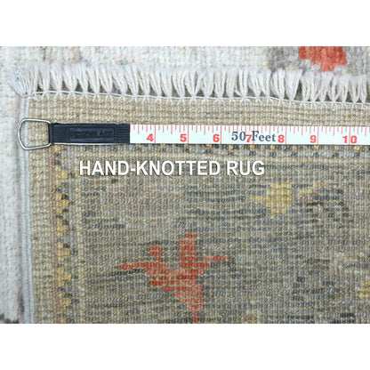 2'9"X9'5" Pure Wool Hand Knotted Gray Angora Oushak Oriental Runner Rug