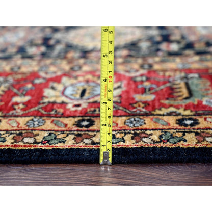 8'X8' Black Wool Karajeh Design Hand Knotted Square Oriental Rug