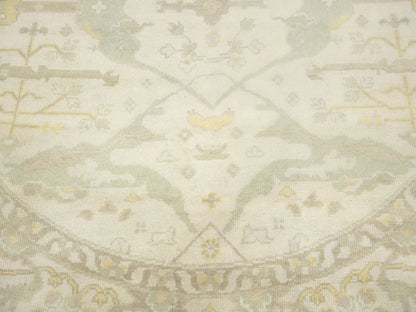 Handmade Cream Oushak Round Oriental Rug Floral