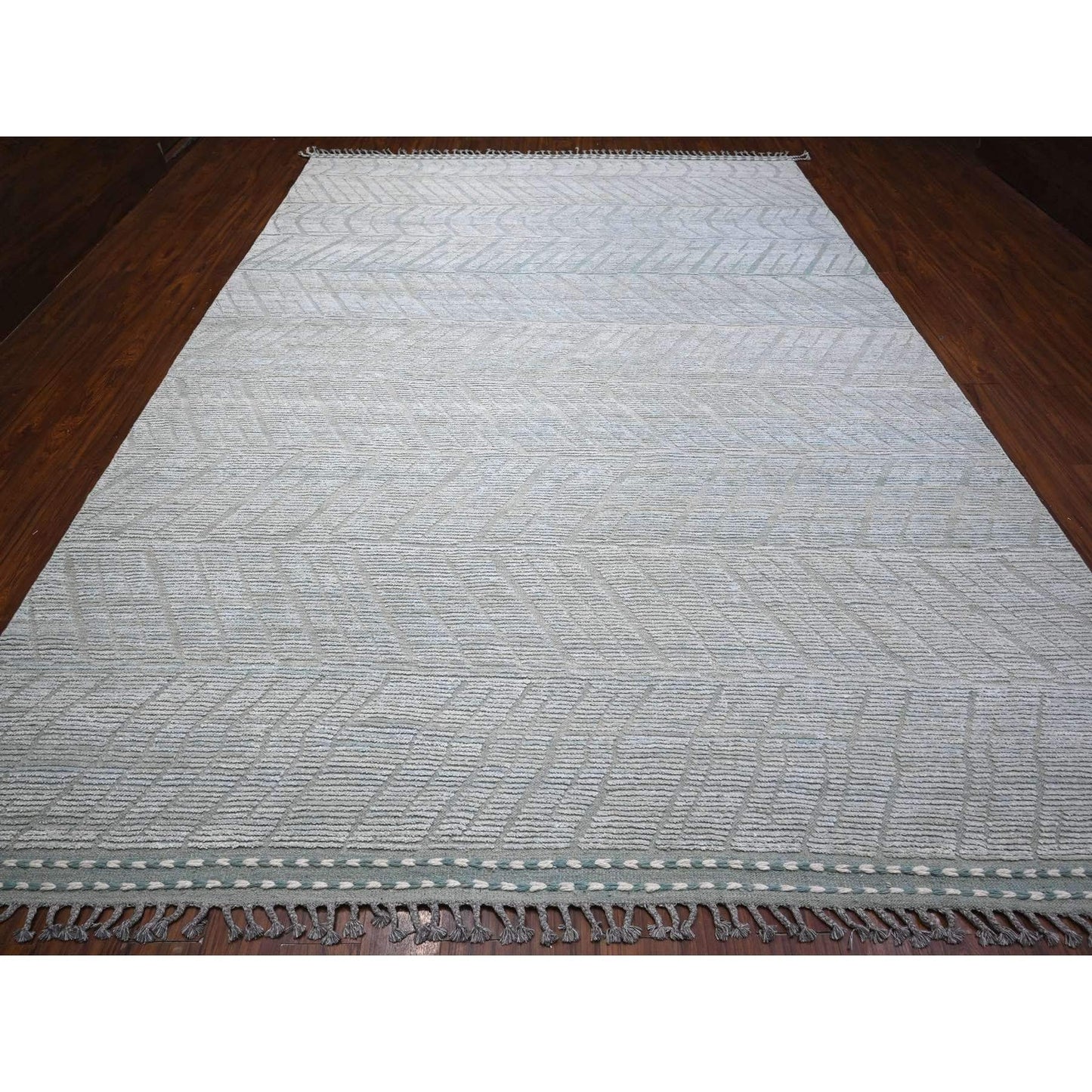 10'X14' Blue Moroccan Weave Zig Zag Design Hand Knotted Oriental Rug