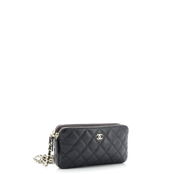 Chanel Double Zip Clutch With Chain Quilted Caviar