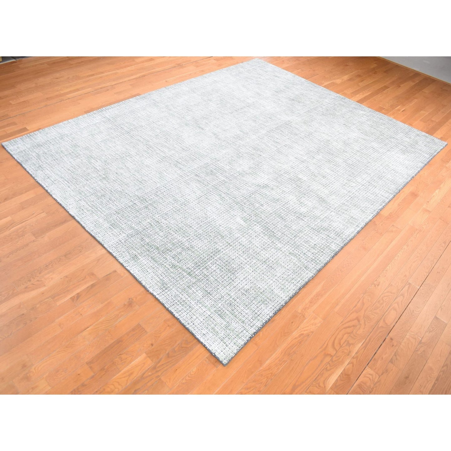 9'1"X12'1" Green Modern Design Wool And Art Silk Hand Loomed Rug