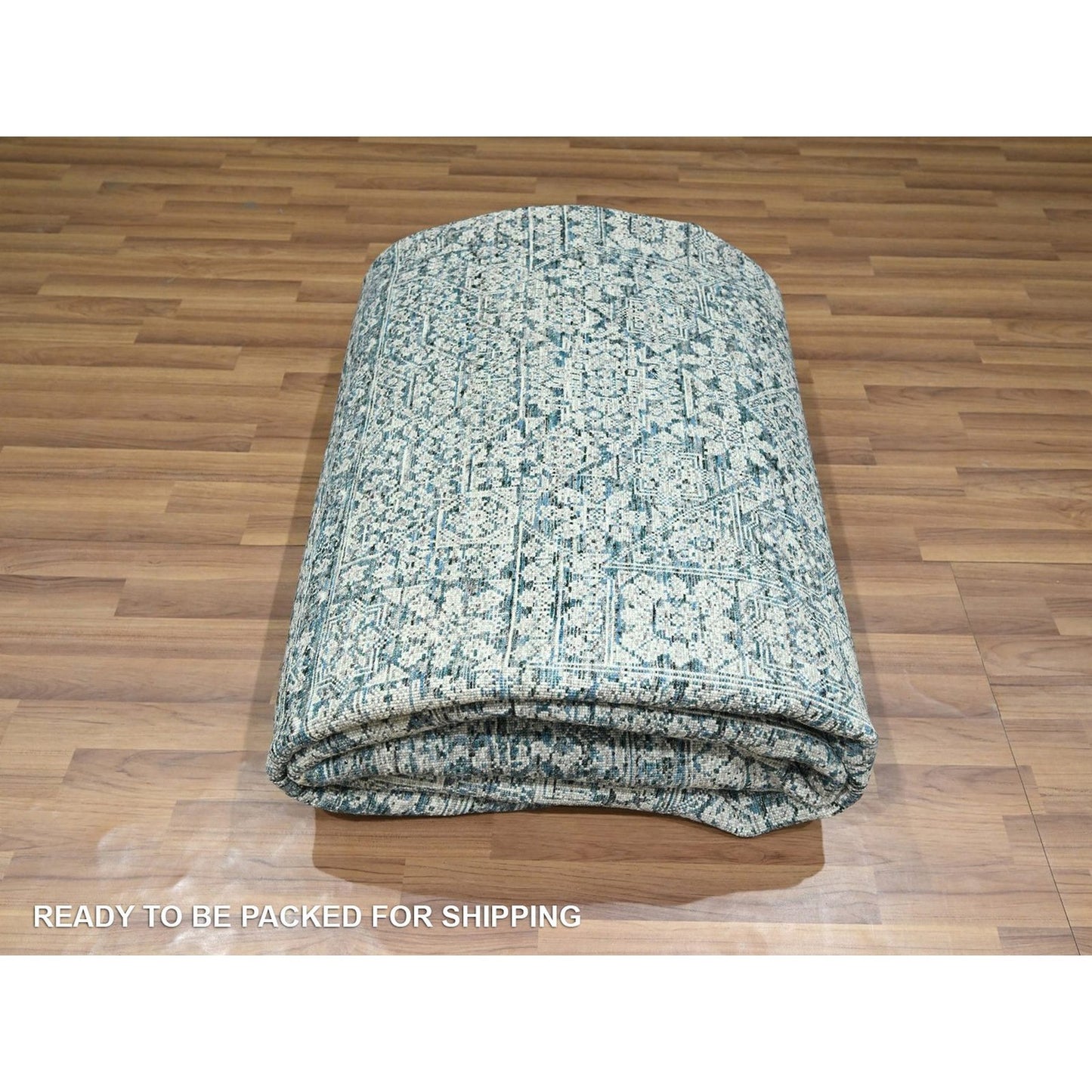 8'X10'1" Turkish Blue Pre Historic Mamluk Design Hand Knotted Wool Rug