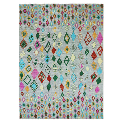10'2"X14' Gray Colorful Moroccan Inspired Design Hand Knotted Wool Rug