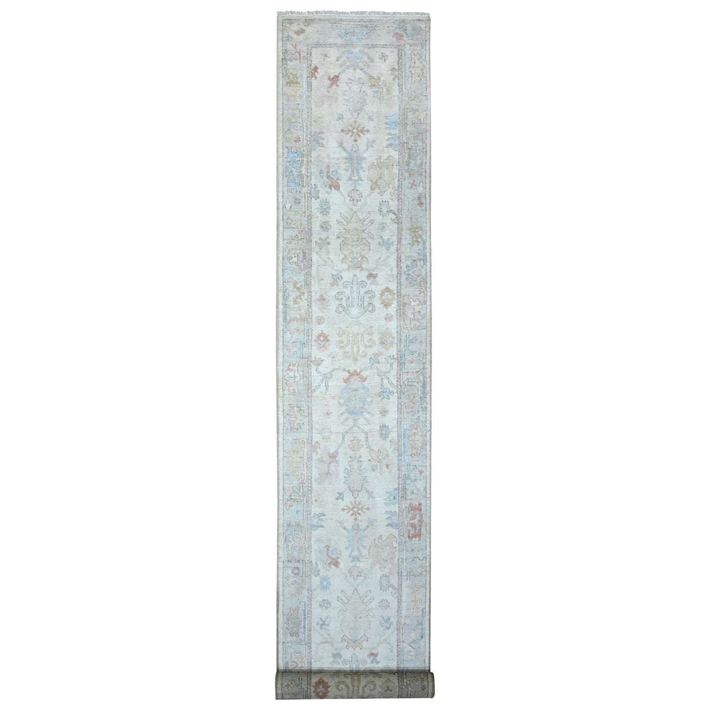 2'8"X19'2" Platinum White Angora Oushak Oversized Runner Oriental Rug