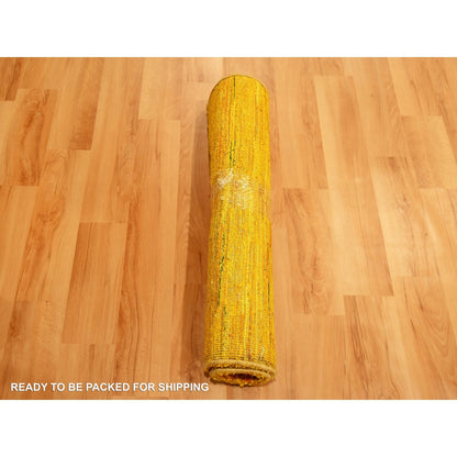 2'X3' Gold Color Hand Knotted Plain Solid Design Pure Sari Silk Mat Rug