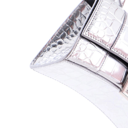 Balenciaga Hourglass Top Handle Bag Crocodile Embossed Leather Xs