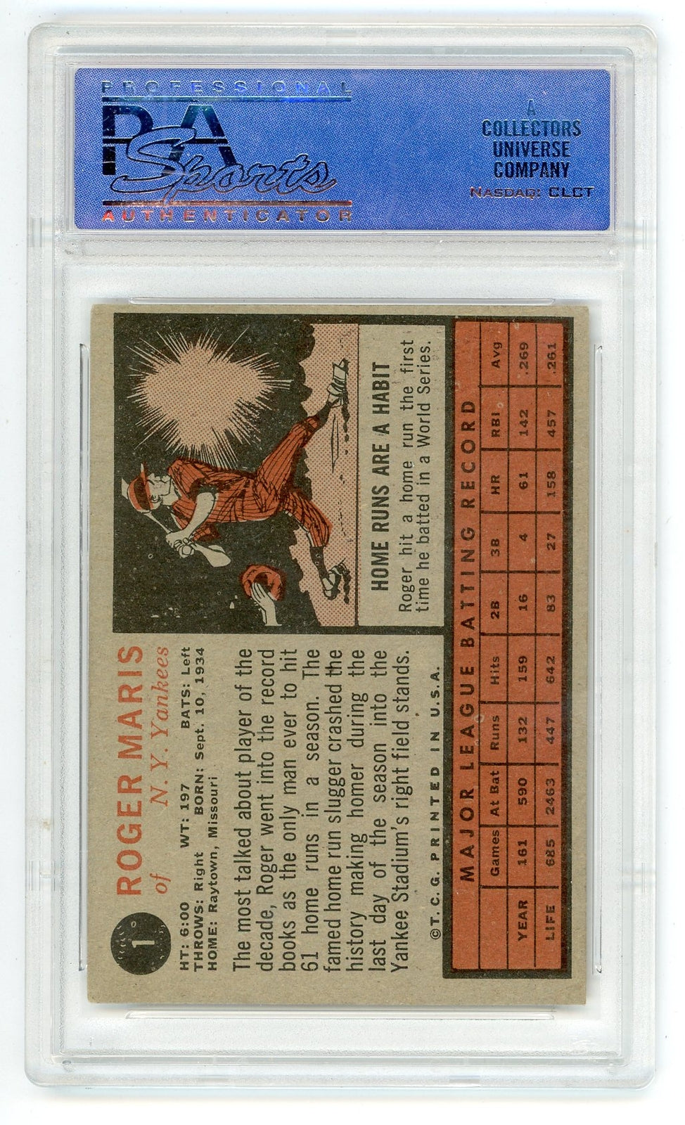 Roger Maris 1962 Topps #1 Psa 5