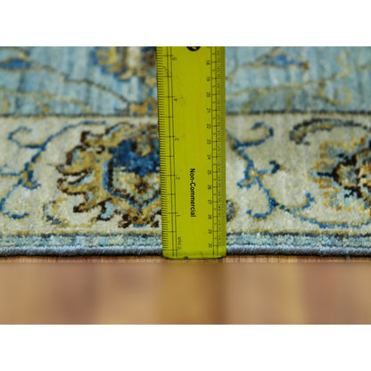 2'8"X29'9" Blue Hand Knotted Shiny Wool Shah Abbas Xl Runner Rug