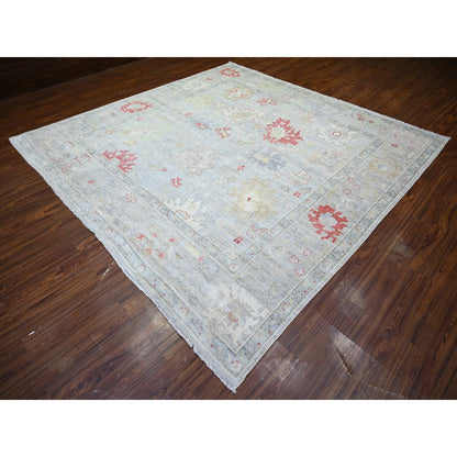 Rug 9'10"x9'10" Steel Blue Hand Knotted Wool Afghan Angora Oushak