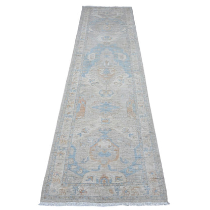 2'7"X9'6" Ice Cube Gray Fine Aryana Peshawar Runner Oriental Rug