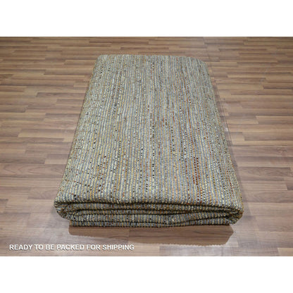9'4"X12'1" Honey Brown Hand Knotted Rug Organic Wool Grass Design Oriental