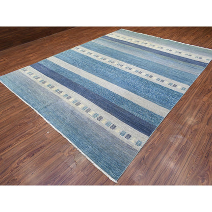 9'X11'9" Light Blue Afghan Kashkuli Gabbeh Pure Wool Hand Knotted Rug