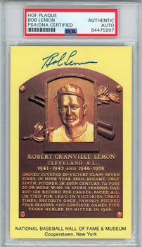 Bob Lemon Autographed Hall Of Fame Plaque Card (Psa)