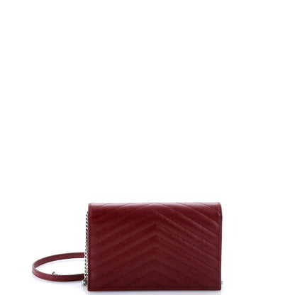 Saint Laurent Classic Monogram Wallet On Chain Matelasse Chevron Leather Small