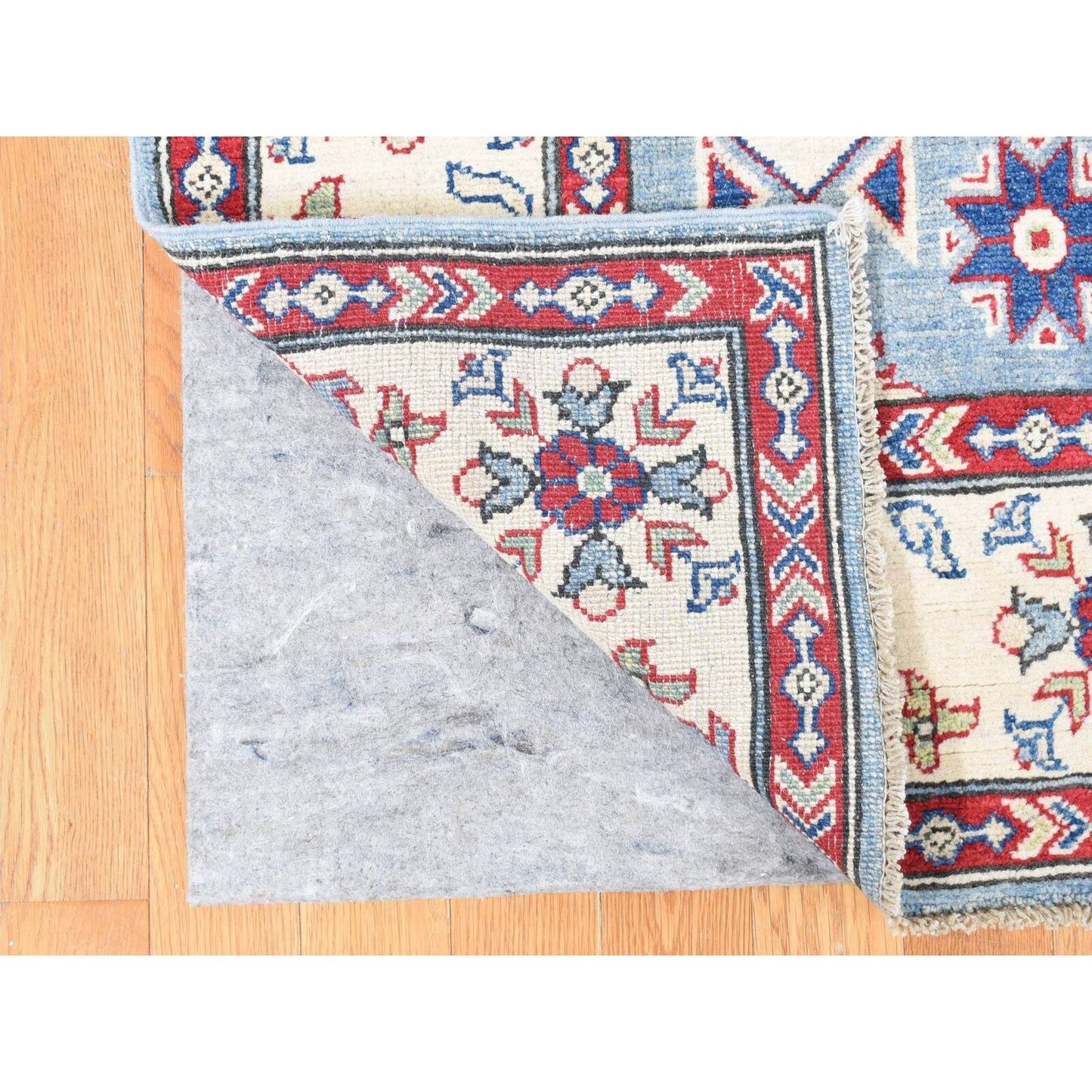 5'3"X19'9" Blue Hand Knotted Wool Kazak Extra Wide And Long Runner Rug