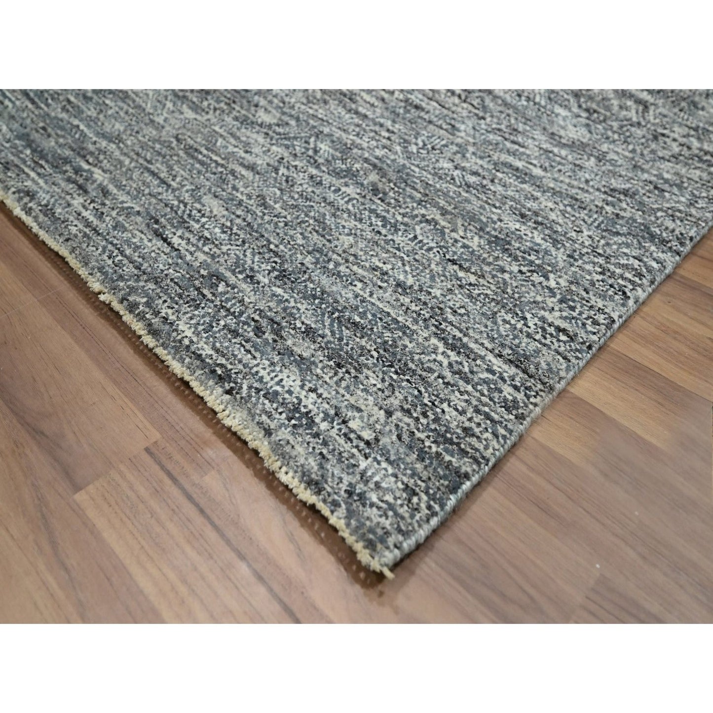 8'X10' Gray Kohinoor Pattern Small Geometric Design Hand Knotted Wool Rug