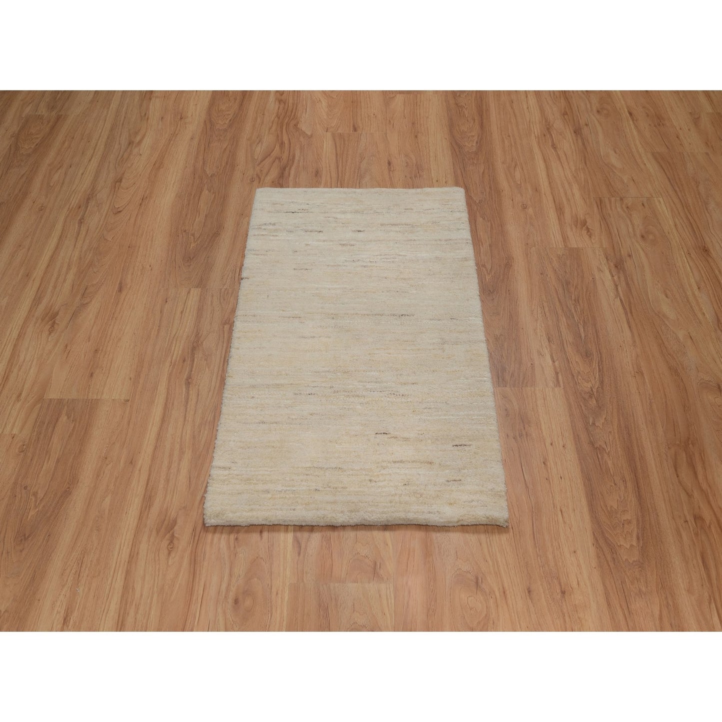 2'X3' White Modern Plain Design Pure Wool Hand Knotted Mat Oriental Rug