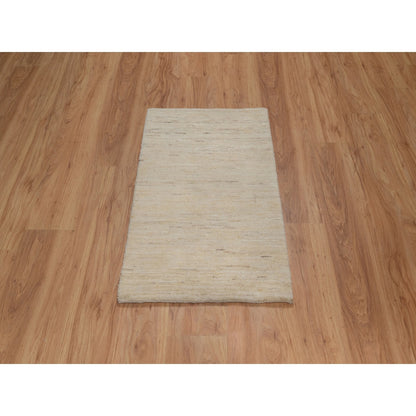 2'X3' White Modern Plain Design Pure Wool Hand Knotted Mat Oriental Rug