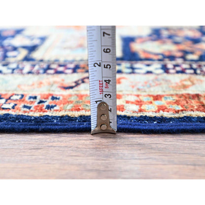 2'7"X7'9" Blue Runner Armenian Inspired Caucasian Design Wool Oriental Rug