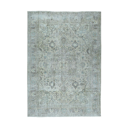 6'8"X9'6" Beige Vintage Worn Pile Hand Knotted Tribal Oriental Rug