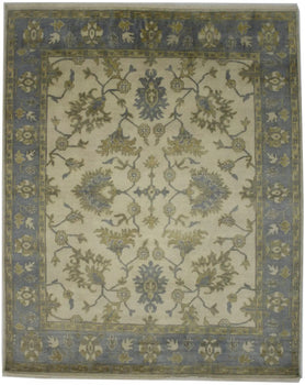 Hand-Knotted Oushak Chobi Wool Rug Cream Floral