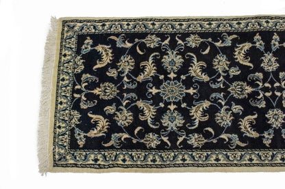 Vintage Oriental Runner Rug Allover Floral Navy