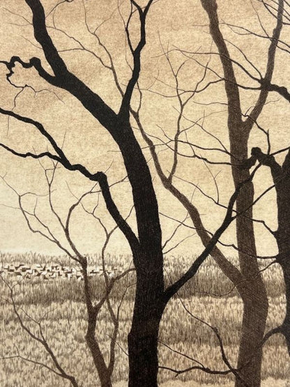 Setting Sun Etching 1987 Authentic Framed Ryohei Tanaka Signed Art 47/ 100