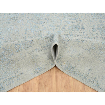 10'X13'10" Gray Wool And Silk Jacquard Hand Loomed Tebraz Design Rug