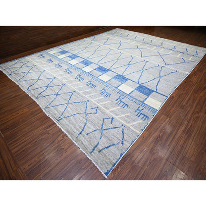 11'9"X15'7" Gray Wool Hand Knotted Moroccan Berber Design Oversized Rug