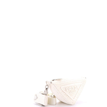 Prada Triangle Logo Zip Crossbody Bag Crochet Raffia Small