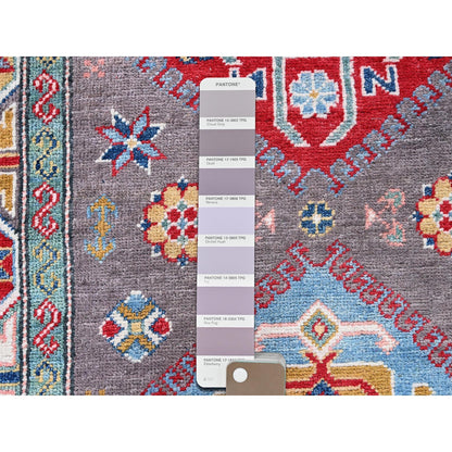 2'8"X12' Gray Kazak Medallions Design Hand Knotted Soft Wool Runner Rug