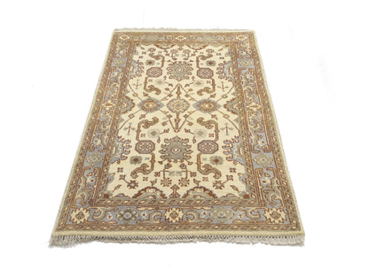 Handmade Cream Oushak Chobi Oriental Rug Floral