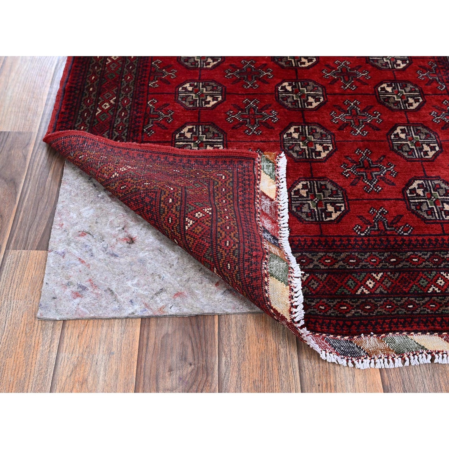 2'9"X4'1" Red Princess Bokara Geometric Design Soft Wool Hand Knotted Rug
